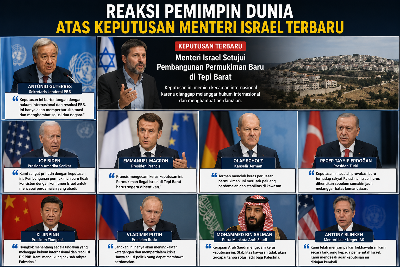 Reaksi Pemimpin Dunia atas Keputusan Menteri Israel Terbaru