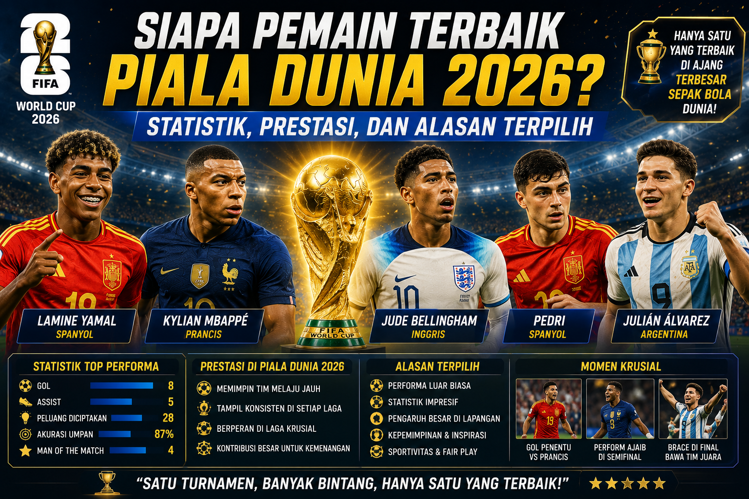 Siapa Pemain Terbaik Piala Dunia 2026? Statistik, Prestasi, dan Alasan Terpilih