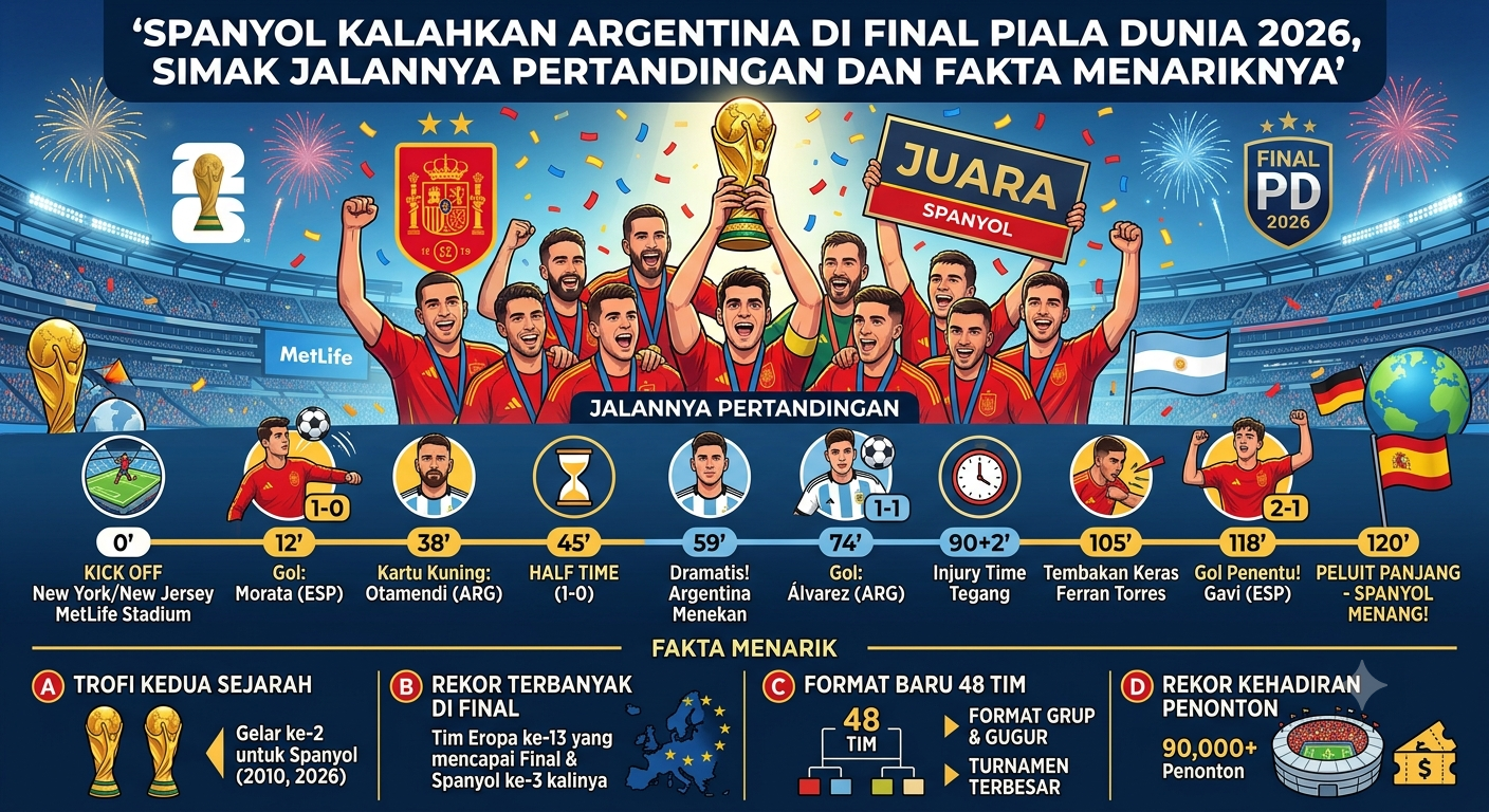 Spanyol Kalahkan Argentina di Final Piala Dunia 2026, Simak Jalannya Pertandingan dan Fakta Menariknya