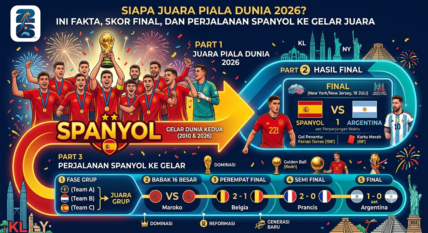 Siapa Juara Piala Dunia 2026? Ini Fakta, Skor Final, dan Perjalanan Spanyol ke Gelar Juara