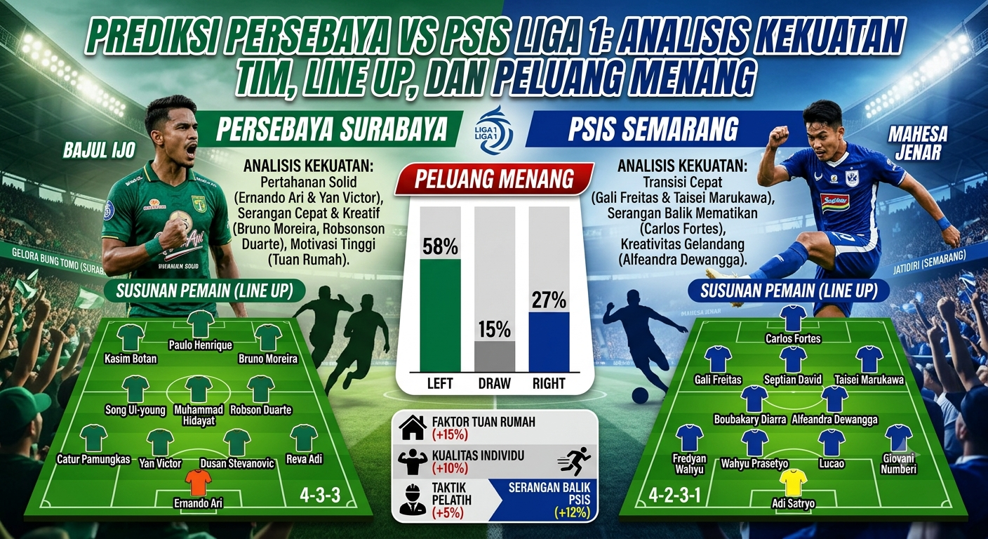 Prediksi Persebaya vs PSIS Liga 1: Analisis Kekuatan Tim, Line Up, dan Peluang Menang