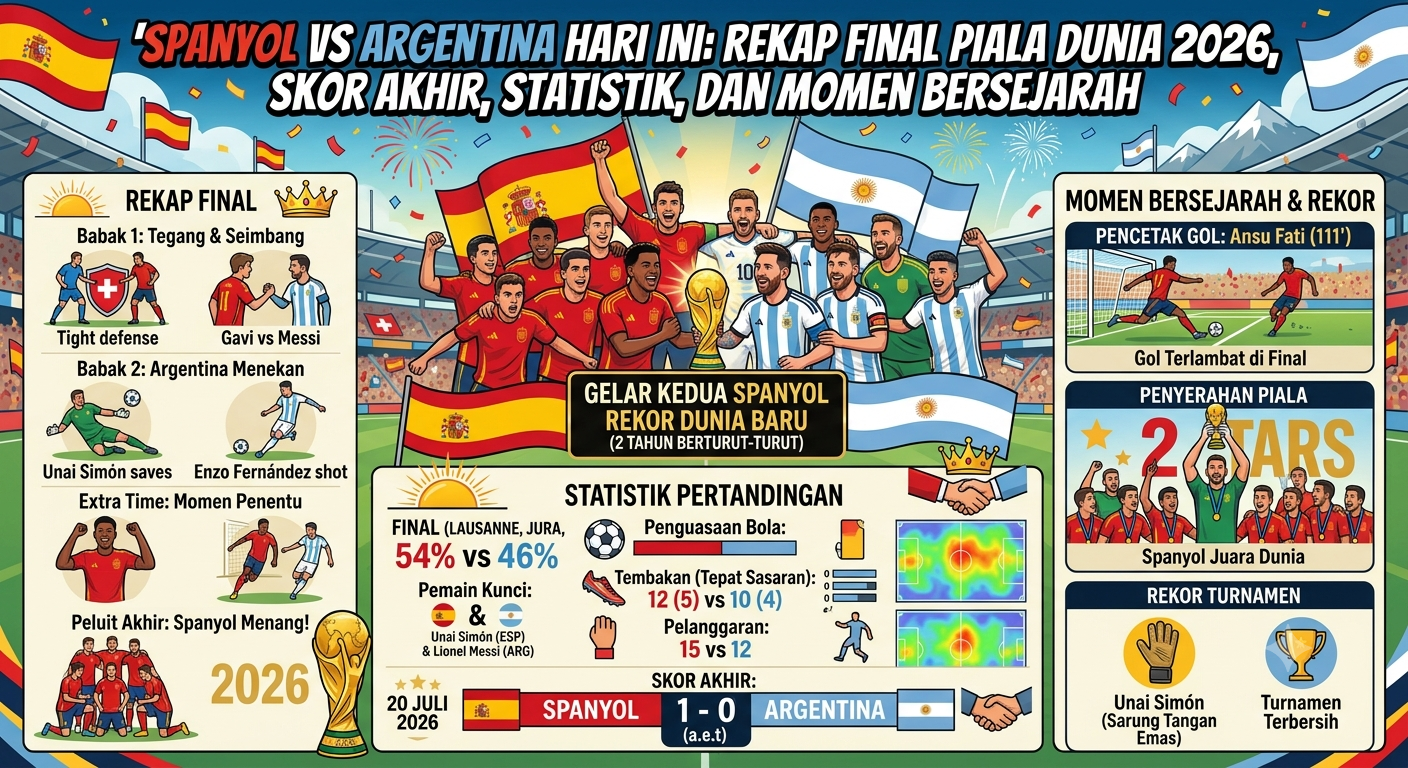 Spanyol vs Argentina Hari Ini: Rekap Final Piala Dunia 2026, Skor Akhir, Statistik, dan Momen Bersejarah