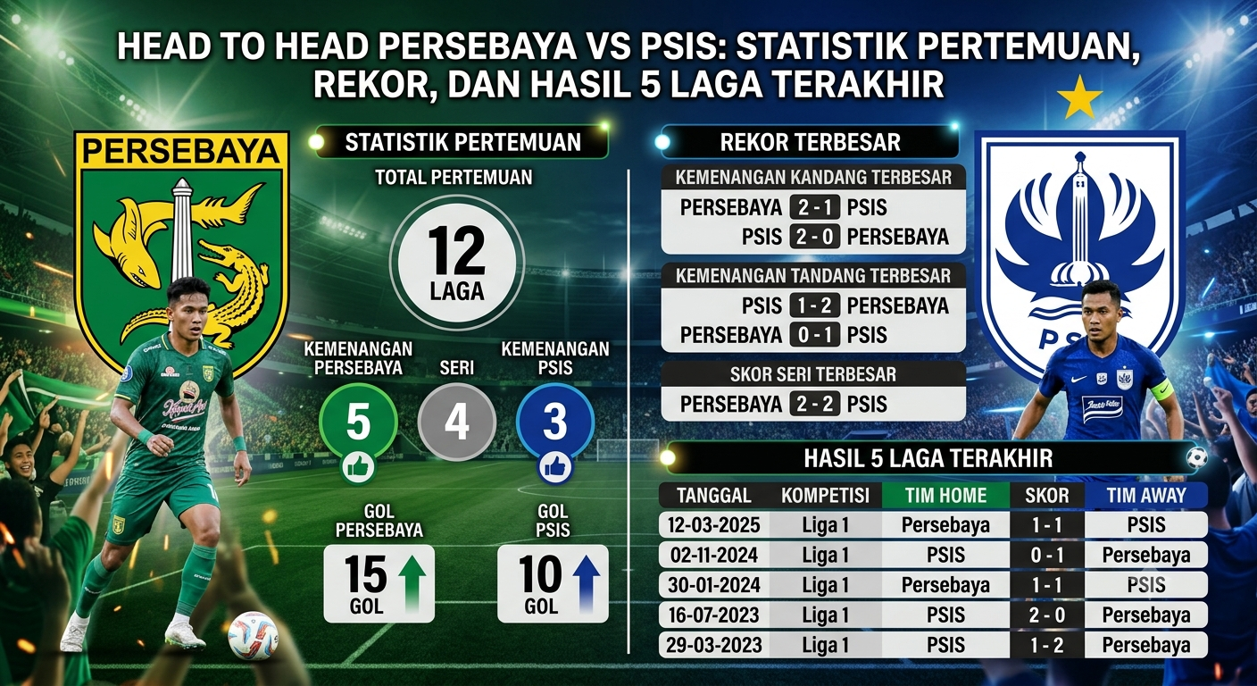 Head to Head Persebaya vs PSIS: Statistik Pertemuan, Rekor, dan Hasil 5 Laga Terakhir