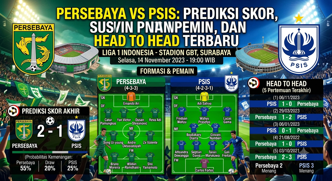 Persebaya vs PSIS: Prediksi Skor, Susunan Pemain, dan Head to Head Terbaru
